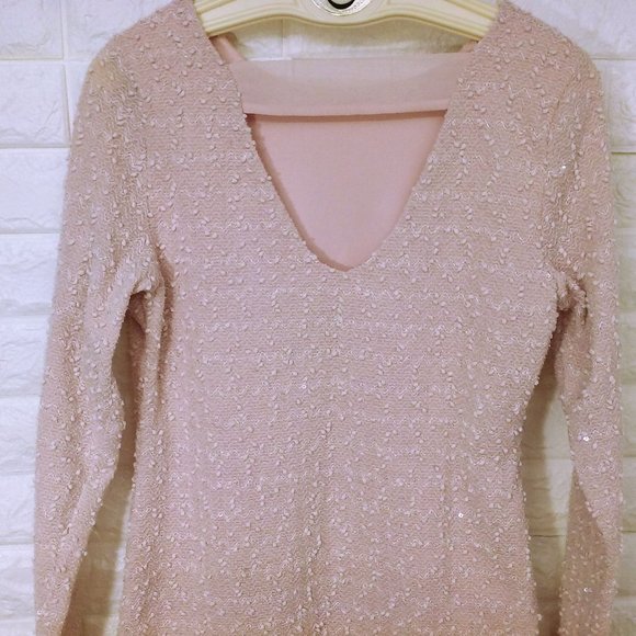 Y2K Jennifer Lopez Textured Knobby Knit Top Sequins -M Back Cut-out Blush Pink - Picture 8 of 11